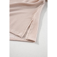 Parchment Corded Colorblock Long Sleeve Slit V Neck Plus Top - 1X thumbnail