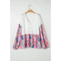 Apricot Plus Size Printed Patchwork Textured Buttoned Blouse - 1X thumbnail