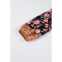 Black Plus Size Paisley Floral Print V Neck Bubble Sleeve Blouse - 3X thumbnail