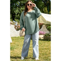 Seagrass Plus Size Exposed Seam Drop Shoulder Henley Top - 1X thumbnail