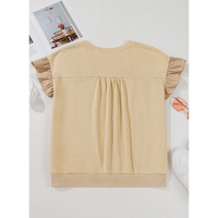 Parchment Ruffled Short Sleeve Bowknot Applique Crew Neck Plus Size Top - 1X thumbnail