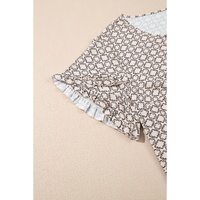 Khaki Plus Size Geometric Print Ruffled Sleeve Blouse - 1X thumbnail