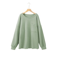 Clearly Aqua Plus Size Corded Knit Pocketed Crew Neck Top - 1X thumbnail