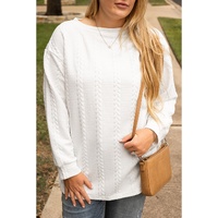 White Cable Textured Loose Plus Size Sweatshirt - 1X thumbnail