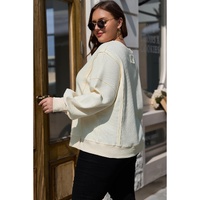 White Solid Color Waffle Knit Drop Shoulder Plus Size Sweatshirt - 1X thumbnail