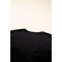 Black Plus Size Lace Splicing Button V Neck Short Sleeve Top - 1X thumbnail