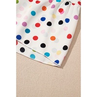 Beige Colorful Polka Dot Print Short Sleeve Ruffled Plus Size Babydoll Blouse - 1X thumbnail