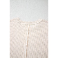 Beige Waffle Exposed Seam Detail Plus Size Short Sleeve Top - 1X thumbnail