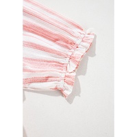 Pink Stripe Plus Size Tassel Tie Frilled Detail Short Sleeve Blouse - 1X thumbnail