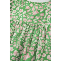 Green Plus Size Floral Tassel Tie Split Neck Puff Sleeve Blouse - 1X thumbnail