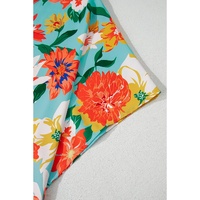 Sky Blue Plus Size Floral Print V Neck Batwing Sleeve Blouse - 4X thumbnail