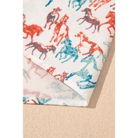 White Horse Galloping Allover Print Split Neck Plus Size Blouse - 2X thumbnail