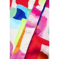 Colorful Brush Stroke Printed Plus Size Button Split Neck Blouse - 2X thumbnail