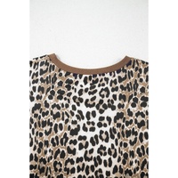Khaki Leopard Contrast Trim Short Sleeve Loose Plus Size Top - 1X thumbnail