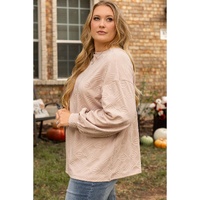 Parchment Plus Size Textured Drop Shoulder Crew Neck Sweatshirt - 1X thumbnail