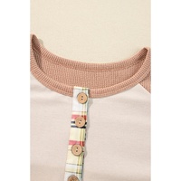 Parchment Plus Size Plaid Patchwork Layered Henley Top - 1X thumbnail