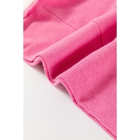 Rose Red Colorblock Patchwork Striped Puff Sleeve Plus Size Top with Slits - 1X thumbnail