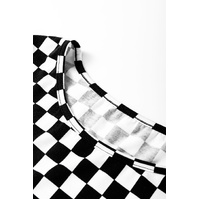 Black Checkered Print Side Slits O Neck Plus Size T Shirt - 2X thumbnail