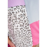 Rose Red Leopard Colorblock Patchwork Corded Knit Plus Size T Shirt - 1X thumbnail