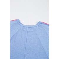Sky Blue Leopard Print Patch Colorblock Plus Size T Shirt - 2X thumbnail