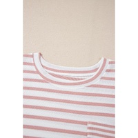Pink Stripe Waffle Knit Pocketed Half Sleeve Plus Size T Shirt - 1X thumbnail