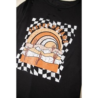 Black Checkerd DESERT DREAMS Printed Ripped Plus Size Tee - 3X thumbnail