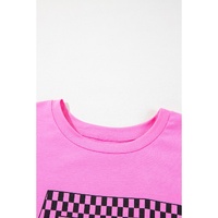 Bright Pink Checker MAMA Letter Printed Graphic Plus Size T Shirt - 1X thumbnail