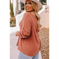 Gold Flame Plus Size Exposed Seam V Neck Long Sleeve Top - 1X thumbnail