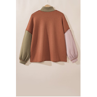 Gold Flame Plus Size Colorblock Exposed Seam Quarter Zip Sweatshirt - 1X thumbnail
