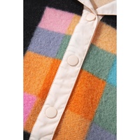 Black Plus Size Checkered Print Sherpa Henley Sweatshirt - 1X thumbnail