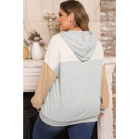 Multicolour Plus Size Colorblock Drop Shoulder Ribbed Knit Hoodie - 2X thumbnail