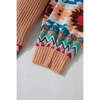 Khaki Aztec Patchwork Waffle Knit Plus Size Hoodie - 1X thumbnail