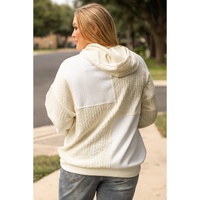 Beige Textured Patchwork Exposed Seam Plus Size Hoodie - 1X thumbnail
