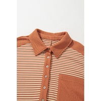 Red Stripe Textured Patched Drop Shoulder Buttoned Plus Size Sweatshirt - 2X thumbnail