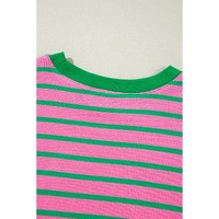 Pink Stripe Waffle Knit Crew Neck Plus Size Sweatshirt - 3X thumbnail
