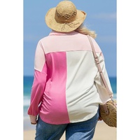 Bonbon Color Block Chest Pockets Half Button Plus Size Sweatshirt - 1X thumbnail