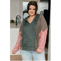 Breen Plus Size Colorblock Patchwork V Neck Hoodie - 2X thumbnail