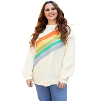 white Rainbow Raglan Sleeve Crew Neck Plus Size Sweatshirt - 3X thumbnail