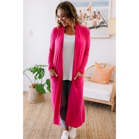 Strawberry Pink Plus Size Side Split Pockets Duster Cardigan - 3X thumbnail
