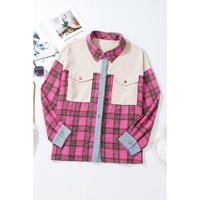 Red Plaid Print Waffle Knit Patchwork Plus Size Shirt - 2X thumbnail
