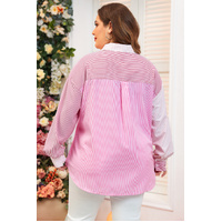 Pink Stripe Print Colorblock Plus Size Shirt - 4X thumbnail
