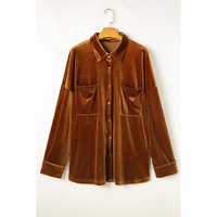 Chestnut Plus Size Velvet Chest Pocket Drop Shoulder Shirt - 1X thumbnail