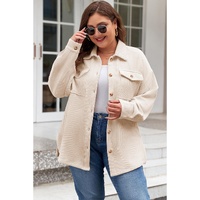 Oatmeal Textured Flap Pockets Buttoned Plus Size Shacket - 4X thumbnail