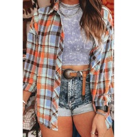 Orange Plus Size Plaid Print Buttoned Shirt - 1X thumbnail