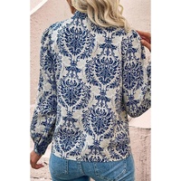 Sky Blue Tribal Pattern Print Notch Neck Buttoned Plus Size Shirt - 3X thumbnail