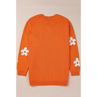 Orange Flower Pattern Drop Shoulder Plus Size Cardigan - 2X thumbnail