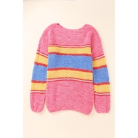 Pink Plus Size Stripe Oversized Sweater - 3X thumbnail