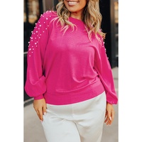 Strawberry Pink Pearled Decor Raglan Sleeve Plus Size Sweater - 3X thumbnail