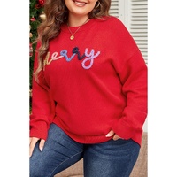 Fiery Red Tinsel merry Pattern Drop Shoulder Plus Size Sweater - 3X thumbnail