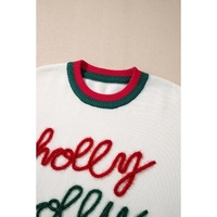 White Tinsel holly jolly Pattern Colorblock Edge Drop Shoulder Plus Size Sweater - 2X thumbnail